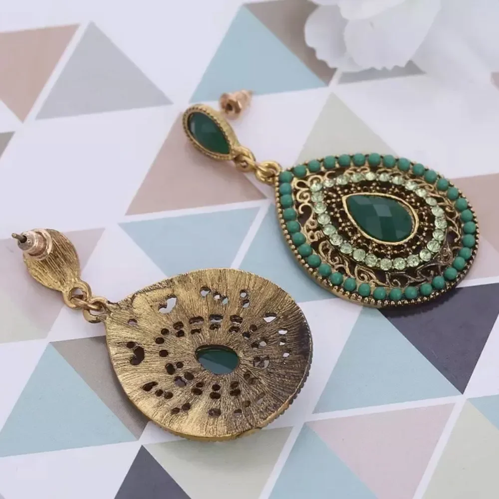 LUXURY LARGE PENDANT EMERALD CRYSTAL EARRINGS‎